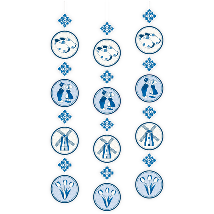 Delftsblauw Hangdecoratie 1,2m 3st van Paper Dreams koop je bij Partywinkel