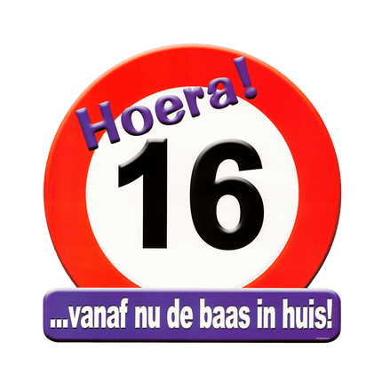 Deurbord 16 jaar Verkeersbord 50cm van Paper Dreams koop je bij Partywinkel