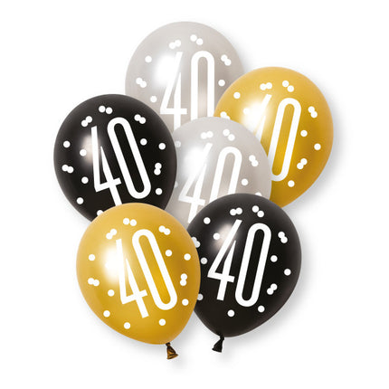 6ct Glitz Black Number 40 Assorted Platinum & Pearl Premium 30cm Latex Balloons