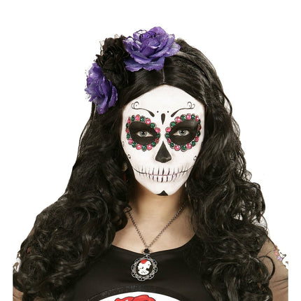 Dia De Los Muertos Haarband Zwart Paars Bloemen van Widmann koop je bij Partywinkel