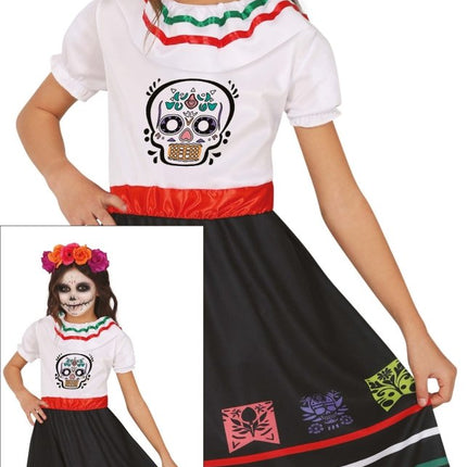 Dia De Los Muertos Jurk Meisje Doodshoofd van Fiestas Guirca koop je bij Partywinkel