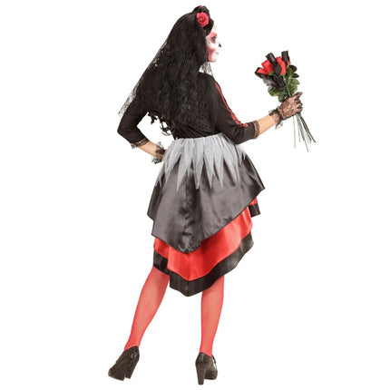 Dia De Los Muertos Jurk Rood Zwart Dames van Widmann koop je bij Partywinkel
