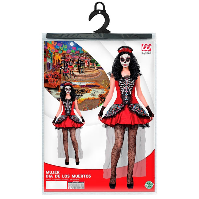 Dia De Los Muertos Jurk Zwart Rood Dames van Widmann koop je bij Partywinkel