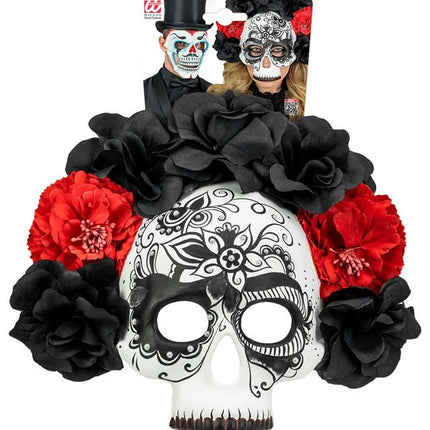 Dia De Los Muertos Masker Zwart Wit Schedel van Widmann koop je bij Partywinkel