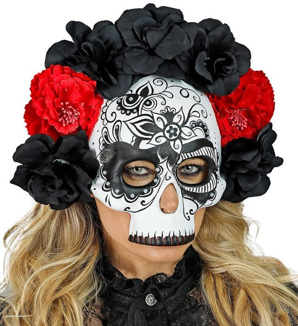 Dia De Los Muertos Masker Zwart Wit Schedel van Widmann koop je bij Partywinkel