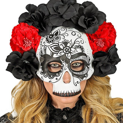 Dia De Los Muertos Masker Zwart Wit Schedel van Widmann koop je bij Partywinkel