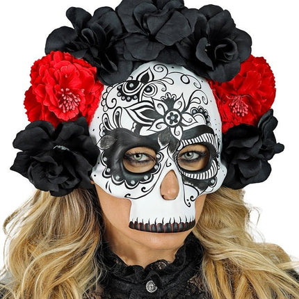 Dia De Los Muertos Masker Zwart Wit Schedel van Widmann koop je bij Partywinkel