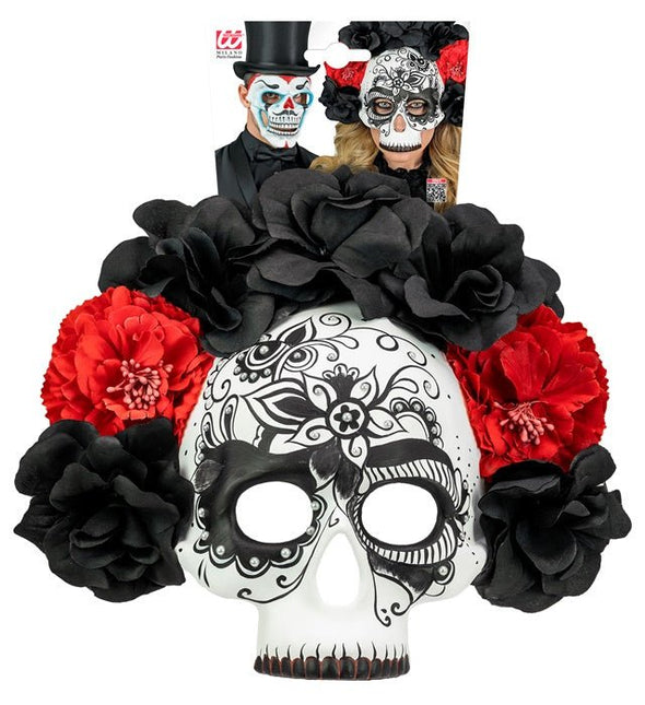 Dia De Los Muertos Masker Zwart Wit Schedel van Widmann koop je bij Partywinkel
