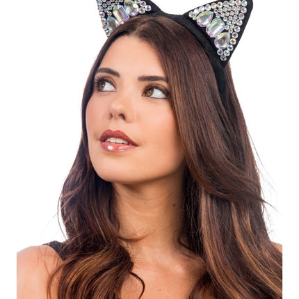 Zwarte Kattenoren Diadeem met Strass 22x17cm