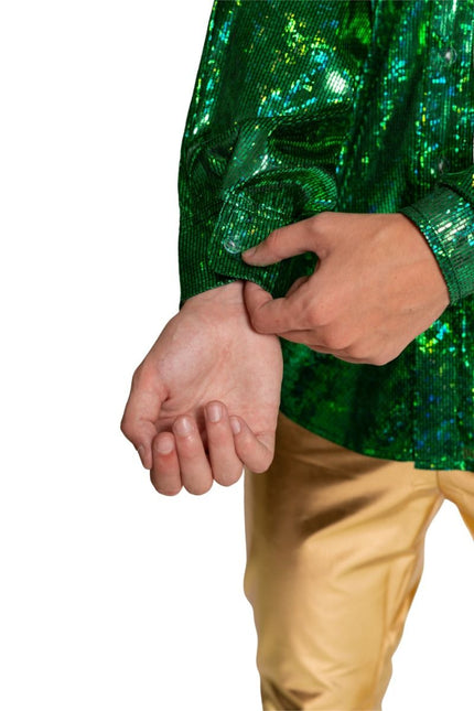 Disco 70S Blouse Groen Glans van Partychimp koop je bij Partywinkel