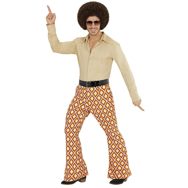 Disco 70S Broek Oranje Heren Ruit van Widmann koop je bij Partywinkel