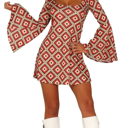 Disco 70S Jurk Blauw Rood Dames van Fiestas Guirca koop je bij Partywinkel