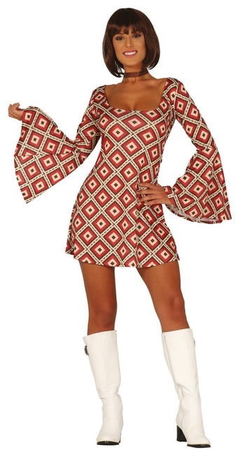 Disco 70S Jurk Blauw Rood Dames van Fiestas Guirca koop je bij Partywinkel