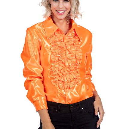 Disco Blouse Ruches Oranje van Wilbers & Wilbers koop je bij Partywinkel