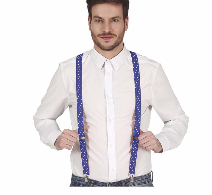 Donkerblauwe Bretels Stippen van Fiestas Guirca koop je bij Partywinkel