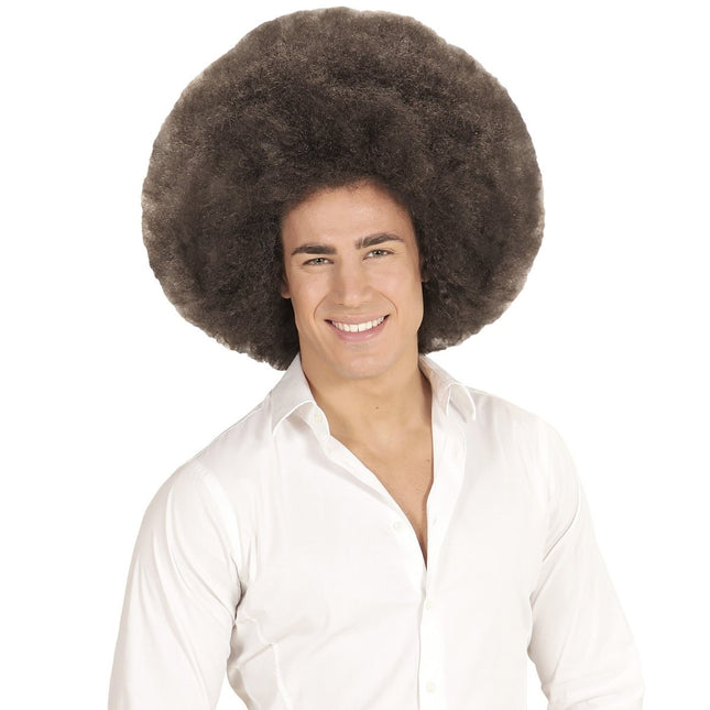 Donkerbruine Pruik Afro Extra Groot van Widmann koop je bij Partywinkel