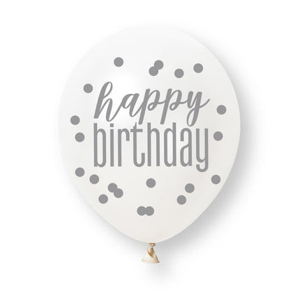 6ct Glitz Pink Happy Birthday Pearl Premium 30cm Latex Balloons
