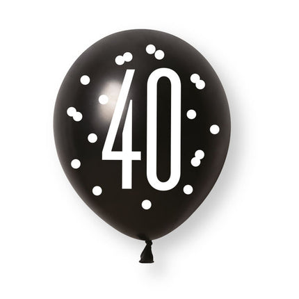 6ct Glitz Black Number 40 Assorted Platinum & Pearl Premium 30cm Latex Balloons