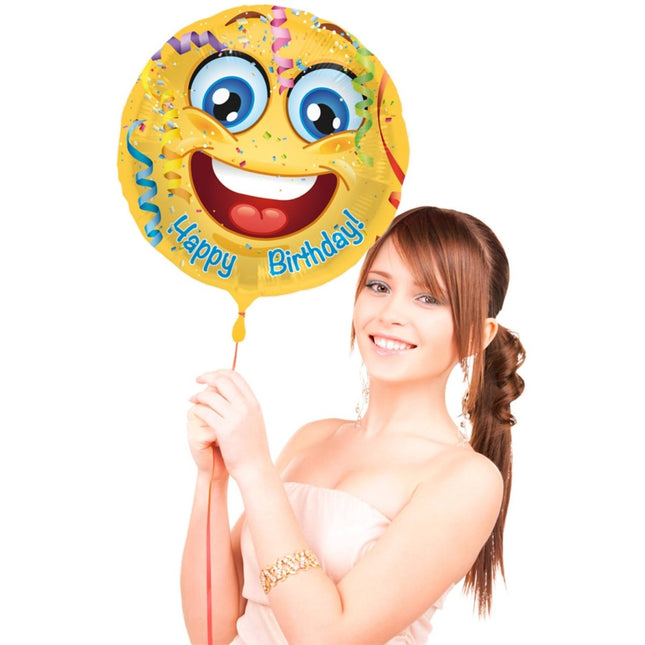 Emoticon Happy Birthday Folieballon - 45 cm van Folat koop je bij Partywinkel