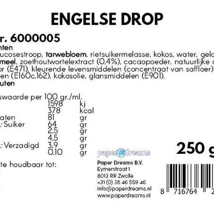 Engelse Drop Snoep 250gr van Paper Dreams koop je bij Partywinkel
