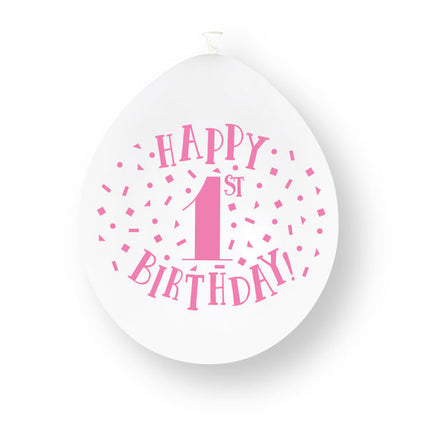 1-årsdag, latexballonger, rosa, 23 cm, 10 st