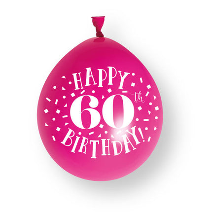 10 st. ”Happy 60th Birthday”-ballonger i latex, 23 cm