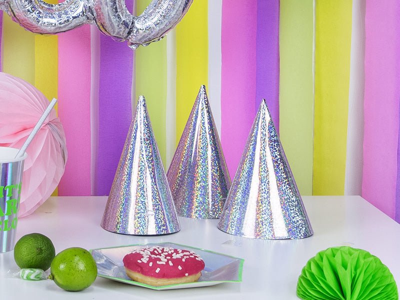 Feesthoedjes Holografisch Glitter 16cm 20st van Partydeco koop je bij Partywinkel