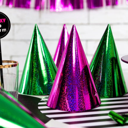 Feesthoedjes Holografisch Glitter 16cm 20st van Partydeco koop je bij Partywinkel