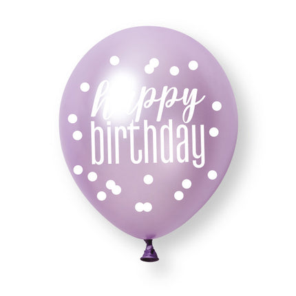 6ct Glitz Pink Happy Birthday Pearl Premium 30cm Latex Balloons