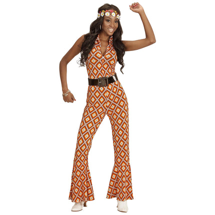 Disco 70S Jumpsuit Orange Dam Rutig