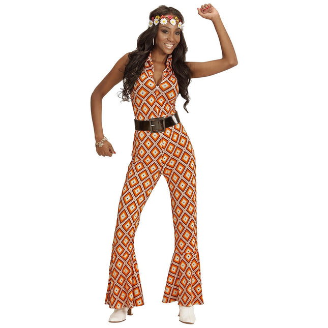 Disco 70S Jumpsuit Orange Dam Rutig