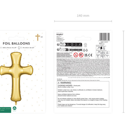 Kommunion Helium Ballong Kors Tom 1,3m