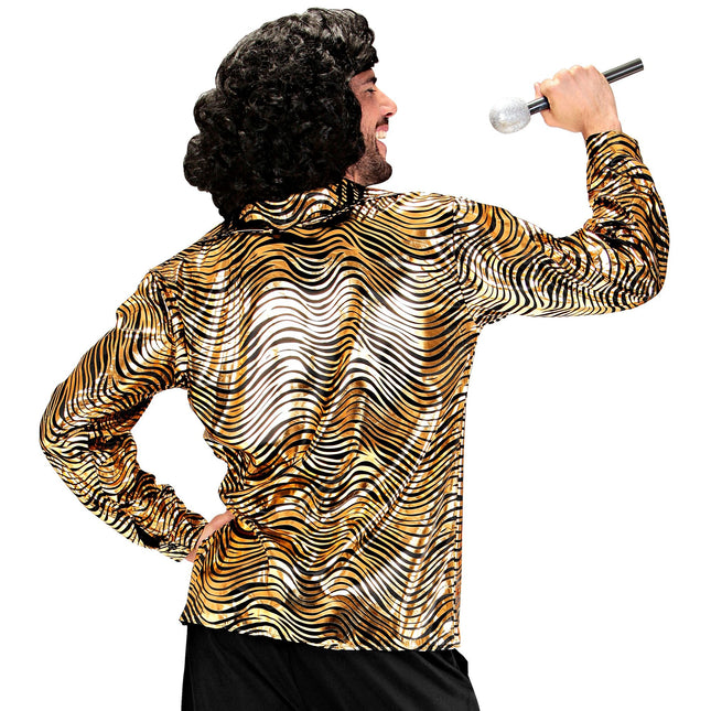 Disco 70S Skjorta Guld Herr Tiger Print