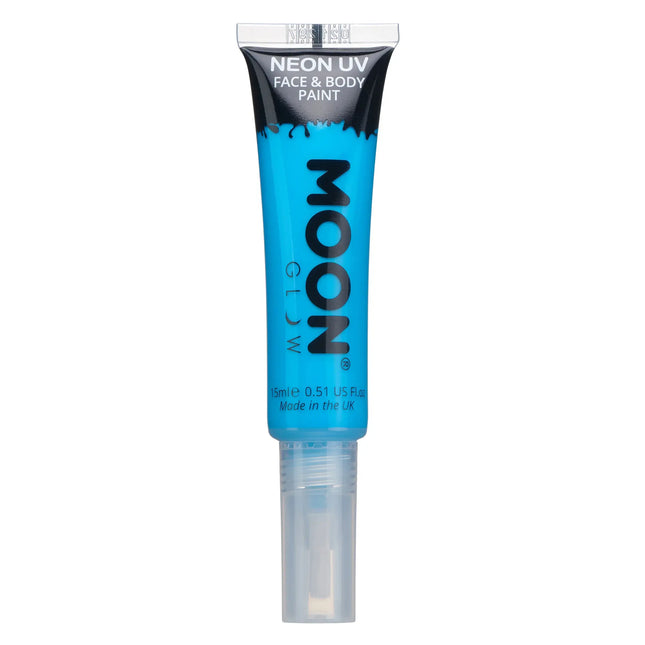 Moon Glow Neon UV Ansiktsfärg med pensel och applikator Intense Blue 15ml