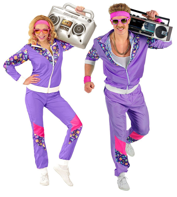 Neon 80S Träningsoverall Felaktig Lila