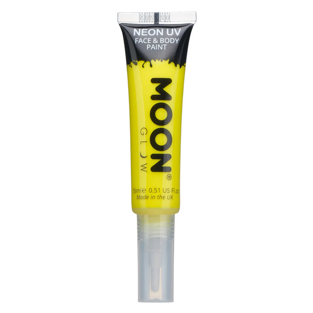 Moon Glow Neon UV Ansiktsfärg med pensel och applikator Intensiv gul 15ml