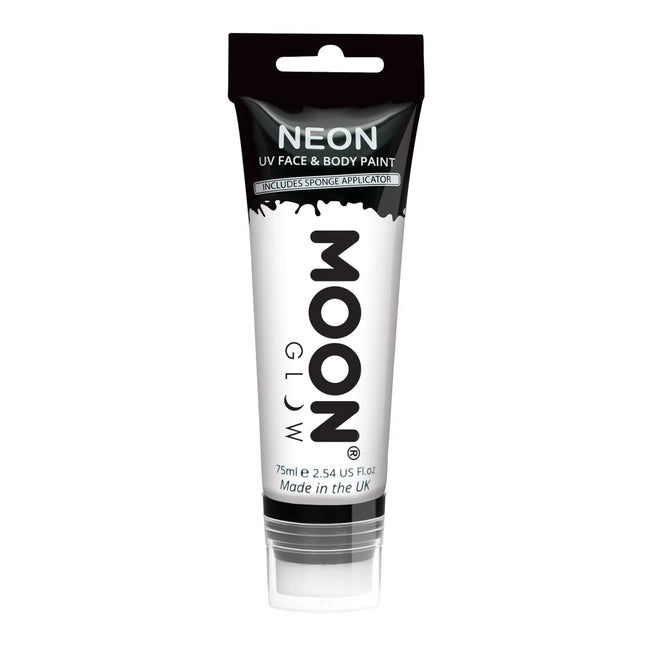 Moon Glow Neon UV Ansiktsfärg Med Svamp Applicator Vit 75ml