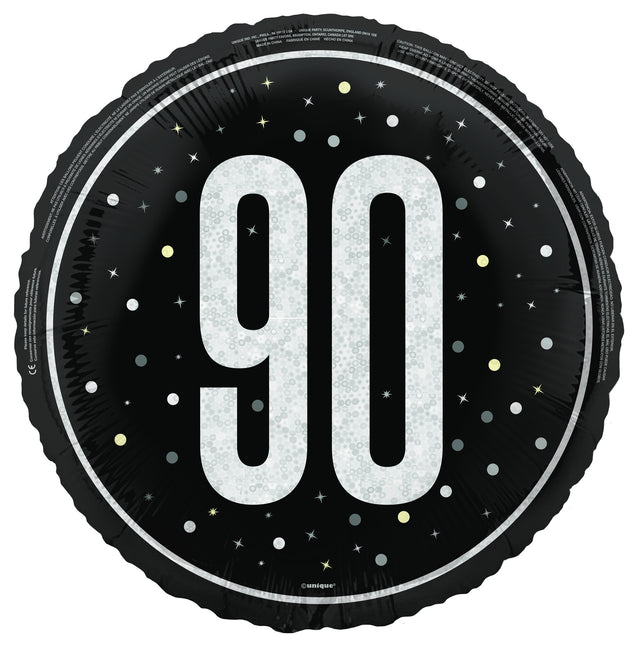 90 år Heliumballong Svart Tom 45cm