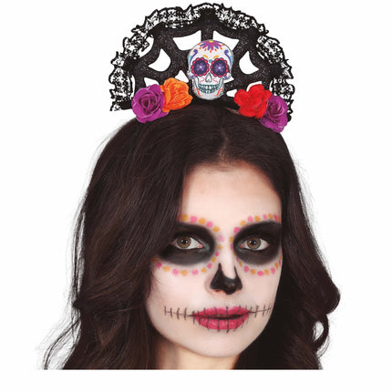 Dia De Los Muertos hårband blommor och dödskalle