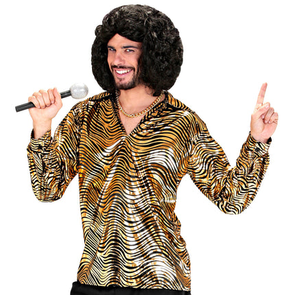 Disco 70S Skjorta Guld Herr Tiger Print