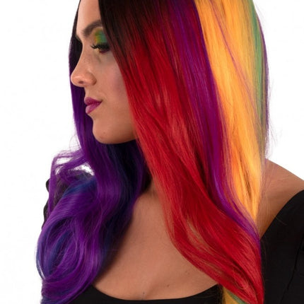 Peruk Selena Lång Med Lockar Regnbåge Två Sidor