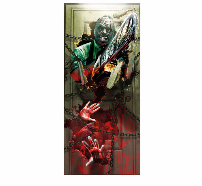 Halloween dörrposter motorsåg 1,8 m