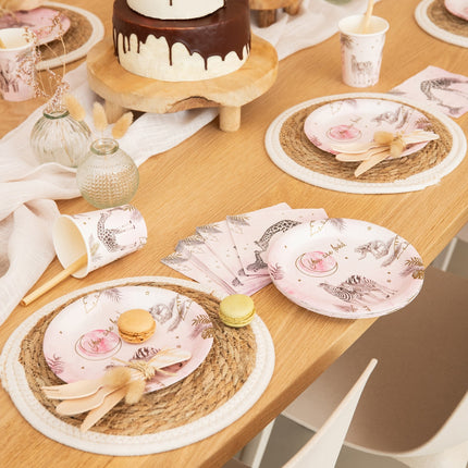 Födelsetallrikar Rosa Safari 18cm 8st