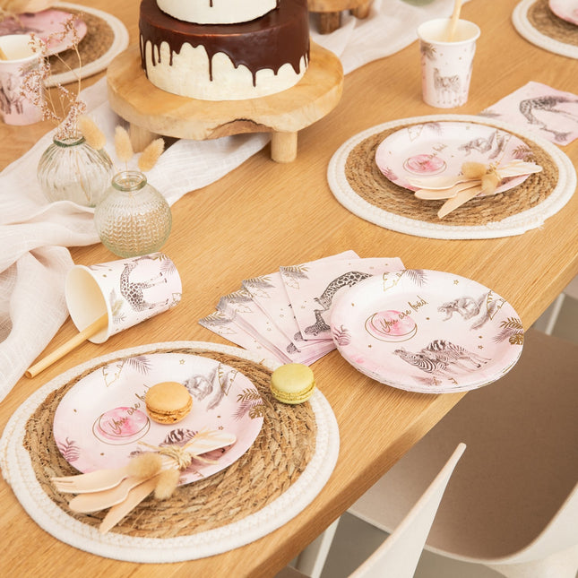 Födelsetallrikar Rosa Safari 18cm 8st