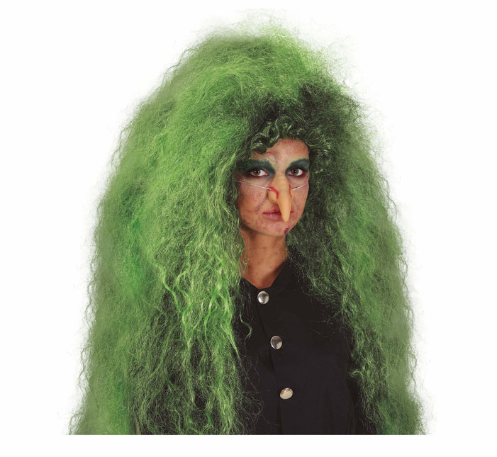 Svart grön peruk långt hår