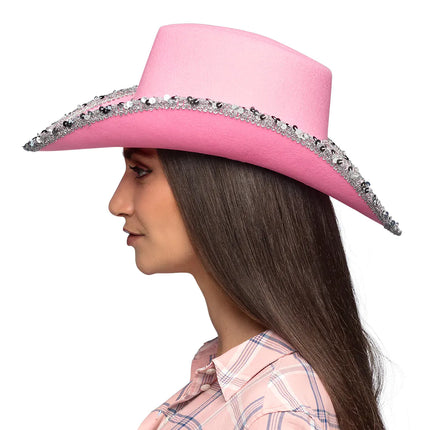 Rosa cowboyhatt Glitter