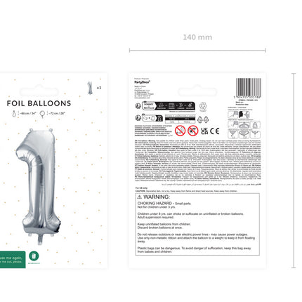 1 års figurballong silver tom 72 cm