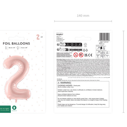 2 års figurballong ljusrosa tom 72 cm