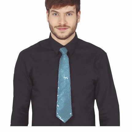 Ljusblå slips paljetter 35cm