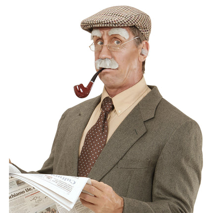 Grå falsk mustasch och ögonbryn 2 delar